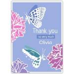 Personalised Thank You Card with Two Butterflies and Floral Design in Blue