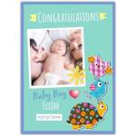 Personalised Congratulations Baby Boy Card with Turtle Bird Photo and Name Customisation