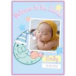 Personalised Welcome To The World New Baby Photo Card with Sleeping Moon Design