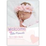 Personalised Welcome Little Princess New Baby Photo Card with Pastel Hearts Design
