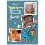 Personalised New Baby Boy Photo Collage Card with Stars and Musical Bears Design