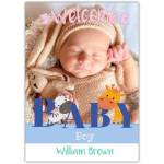 Personalised Welcome Baby Boy Photo Card with Giraffe and Zebra Design