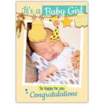 Personalised Congratulations New Baby Girl Photo Upload Card Yellow Clothesline Design