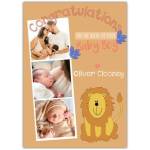 Personalised Congratulations New Baby Boy Card with Cute Lion Design and Photo Upload