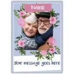 Personalised Photo Card With Purple Floral Frame And Custom Message Option