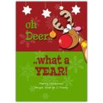 Funny Oh Deer What A Year Christmas Card with Personalised Message and Cartoon Reindeer Design
