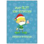 Stay Elfy This Christmas Seasonal Greetings Card with Elf Wearing Mask and Soap Illustration
