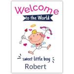 Personalised Welcome to the World New Baby Boy Card Cute Cupid Baby Design
