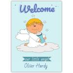 Personalised Welcome New Baby Card Our Little Angel with Winged Baby on Cloud Design