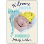 Personalised Welcome To The World Baby Boy Photo Card with Blue Ribbon for Newborn Gift