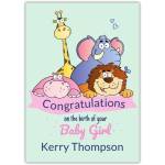 Personalised Congratulations on Birth of Baby Girl Zoo Animals Card