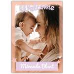 Welcome New Baby Photo Upload Card with Purple Stars and Orange Frame