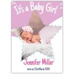 Personalised It's a Baby Girl Newborn Photo Star Name and Date Card in Pink and White