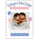 Personalised Congratulations Card for Birth of Twin Girls with Balloons and Photo Upload