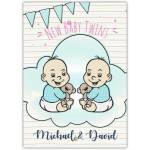 Personalised New Baby Twins Blue Bunting Card for Boys with Teddy Bears