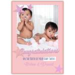 Congratulations On The Birth Of Your Baby Twins Pink Stars Personalised Photo Card