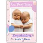 Personalised Congratulations Card for New Baby Twins with Photo Upload Pink Balloons Design