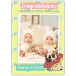 Personalised Congratulations on Birth of Baby Twins Photo Card with Cute Dog Donut Design