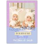Personalised Congratulations Card for Twin Boys Birth with Photo Upload Purple Blue Design
