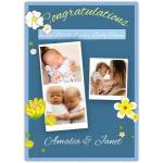 Personalised Congratulations Card for New Baby Twins with Three Photo Uploads Floral Design