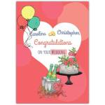 Personalised Congratulations On Your Wedding Card With Balloons Cake and Champagne Design