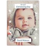 Personalised Christening Day Photo Card with White Ornaments Design