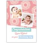 Personalised Baby Girl Christening Card with Photo Upload Pink Flower Pattern