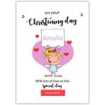 Personalised Christening Day Card with Angel and Hearts for Baby Girl Special Occasion