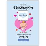 Personalised Christening Day Baby Boy Angel Blue Heart Greeting Card