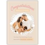 Personalised New Baby Christening Congratulations Card with Photo and White Floral Frame