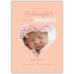Personalised Christening Card for Goddaughter with Baby Photo and Pastel Orange Background