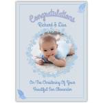 Personalised Congratulations Christening Card for Baby Boy with Blue Floral Photo Frame