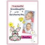 Personalised Granddaughter Christening Day Card with Flowers and Bunny Photo Upload