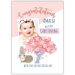Personalised Baby Girl Christening Congratulations Card with Bunny and Cherry Blossom Tree