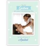 Personalised Christening Day Card for Godson with Blue Stars and Photo Upload