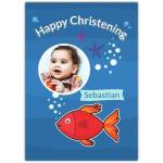 Personalised Happy Christening Card with Red Fish and Under the Sea Design for Boys
