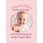 Personalised Congratulations Christening Card for Baby Girl with Pink Floral Photo Frame