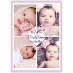 Personalised Girls Christening Card with Pink Heart and 4 Photo Collage Design