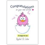 Personalised Congratulations Card New Baby Pink Bird Hatching New Arrival Greeting Card