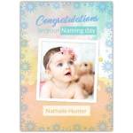 Personalised Congratulations New Baby Naming Day Card with Photo Upload and Watercolor Design