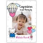 Personalised Congratulations Naming Day Card for Baby Girl with Heart Balloons and Bunny Design
