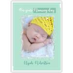 Personalised New Baby Boy Naming Day Photo Upload Card with Green Frame Design