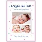 Personalised Congratulations Baby Girl Naming Day Photo Card with Pink Stars Design