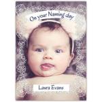 Personalised New Baby Naming Day Card with Ornament Photo Frame Design