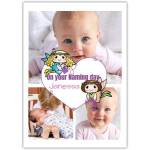 Personalised New Baby Girl Naming Day Photo Collage Card with Big Heart Design
