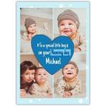 Personalised New Baby Boy Naming Day Photo Card with Blue Heart Design