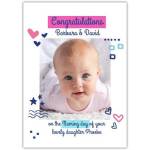 Personalised New Baby Girl Congratulations Naming Day Photo Upload Card