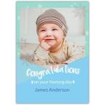 Personalised New Baby Boy Naming Day Card Blue Green Snowflakes Photo Upload