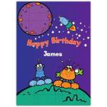 Personalised Happy Birthday Card with Cute Aliens Rocket and Planet Design for Kids