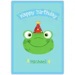 Personalised Happy Birthday Card with Frog Wearing Party Hat for Kids